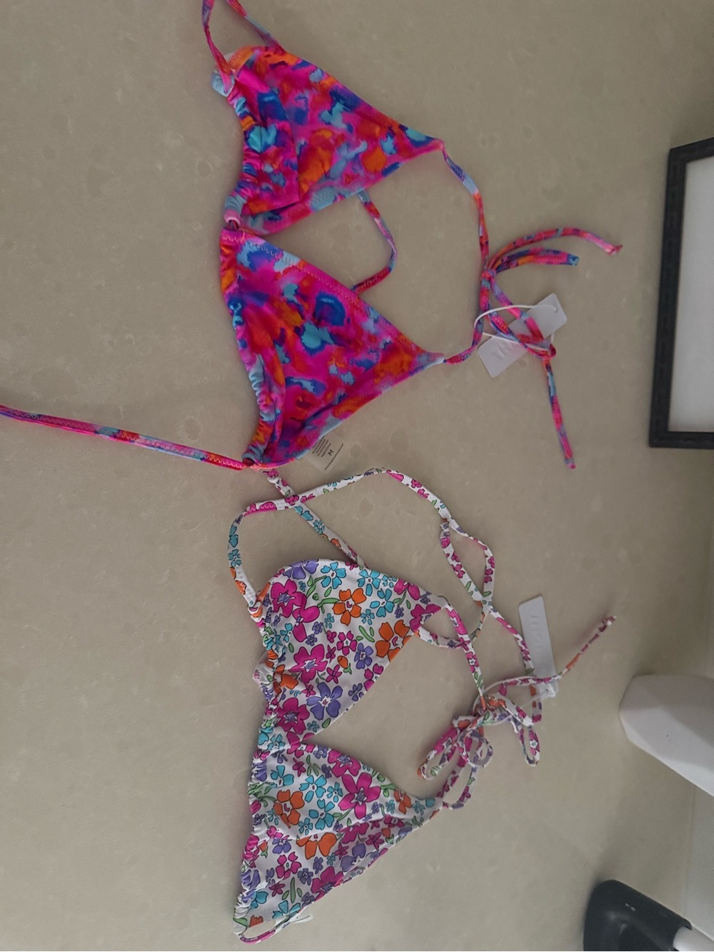 Women’s Floral & Tie-Dye Triangle Bikini Tops - Pink Multi